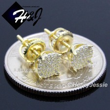 925 STERLING SILVER 6MM BLING CUBIC ZIRCONIA ROUND GOLD PLATED STUD EARRING 66