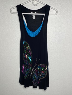 Candies Tank Top Women's Black Sz M Fairy Goth Y2K 90's Embellished Sequins