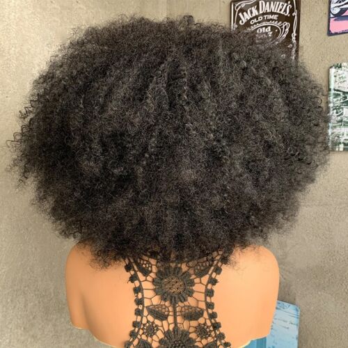 18" Blend Human Hair Afro Kinky Culry Wigs for Black Women 13x4 Lace Front Wigs - Picture 5 of 11