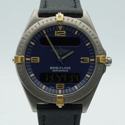BREITLING AEROSPACE HERREN UHR TITAN QUARZ 80360 VINTAGE TOP ZUSTAND BR448 BLAU