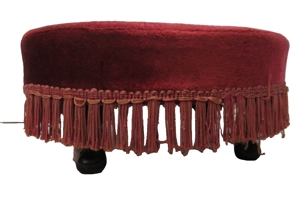 Vintage Oval Wooden Fringed Red Velvet Foot Stool Retro Furniture eBay