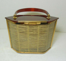 Vintage 1950's Majestic Lucite Purse Goldtone Dark Burgundy Lucite Handbag