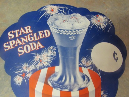 VINTAGE STAR SPANGLED SODA LILY CUPS PAPER POSTER SIGN LOT OF 4 - Picture 3 of 8