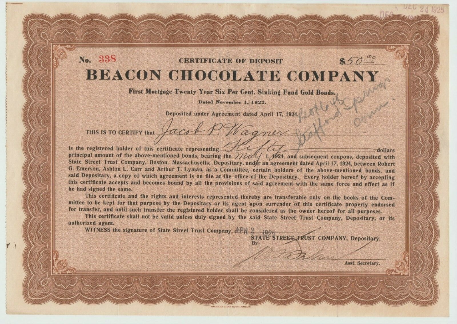 Beacon Chocolate Company Stock Certificate eBay
