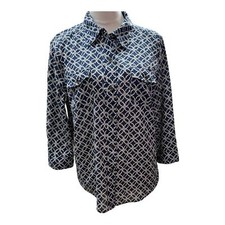 Geometric Print Long Sleeve Button Up Shirt Blouse