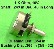 1K Ohm Single Turn Linear Taper Potentiometer Panel Pot 1000 1 K 2W Clarostat