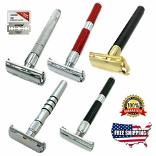 4" LONG DOUBLE EDGE BUTTERFLY OPENING SAFETY RAZOR FOR MEN WOMEN + 5 BLADES