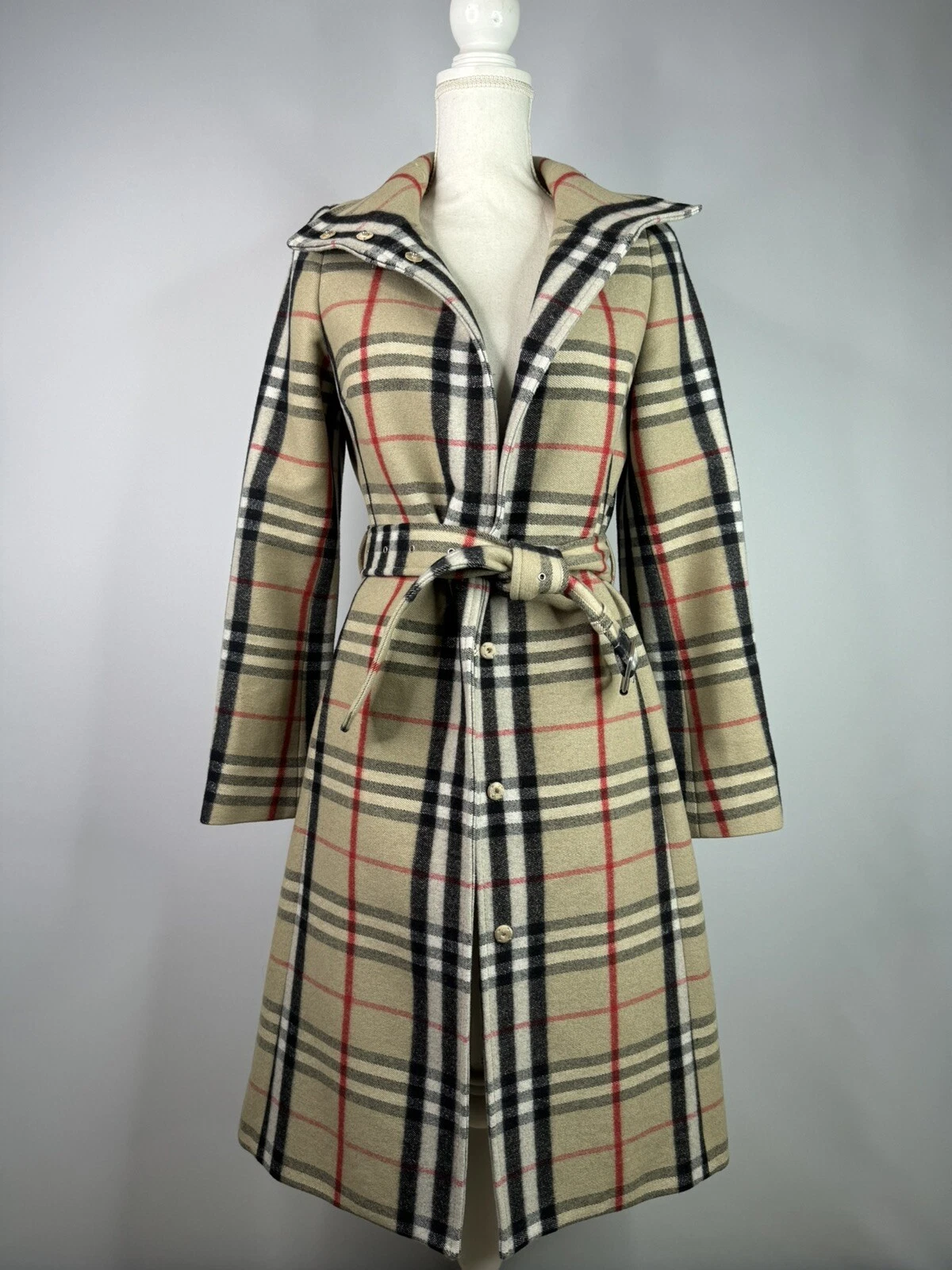 Burberry — Burberry Women's Wool Trench Coat Overcoat Beige Nova Check Size 36