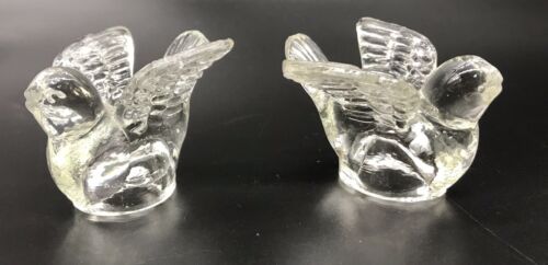 Small Pair Of Vtg 1970's Avon Dove Clear Glass Bird Taper Candle  Holders - Picture 1 of 5