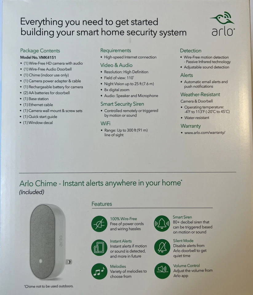 Arlo Smart Home Pro HD Camera Plus Audio Doorbell and Chime System - Image 4 of 4