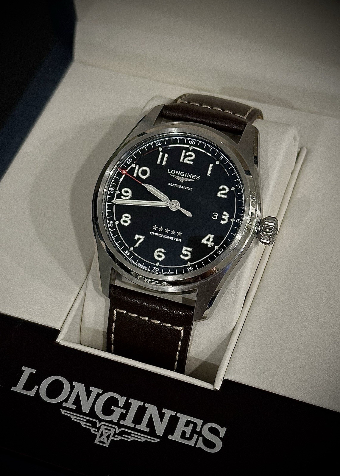 Longines Chronometer Automatic Black Dial Brown L… - image 2