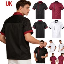 UK Men Women Short Sleeve Chef Jacket Chef Shirt Pockets Kitchen Cooking Uniform