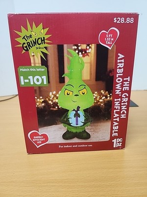 5' Gemmy Airblown Dr. Seuss Baby Grinch With Christmas Present Inflatable  