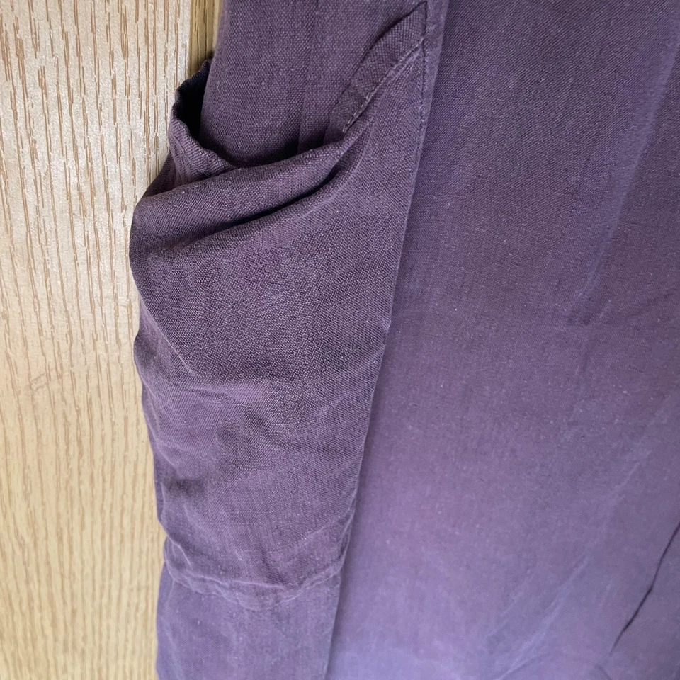 Vestido Lino De Colección Pequeño Maxi Lino Sin Mangas Bolsillo Texturizado Lagenlook Púrpura Foto 3 de 4