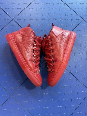 Balenciaga Arena Red Men 10 43 Leather High Top Sneakers Shoes