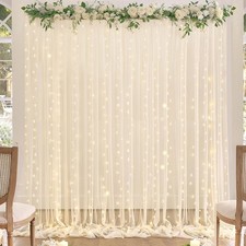 Champagne Tulle Backdrop Curtain with Lights String for Parites Wedding 5x8ft
