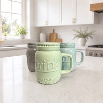 Trio of Comfify Mason Jar Mugs Ceramic Drink Glassware Co 1906 15oz