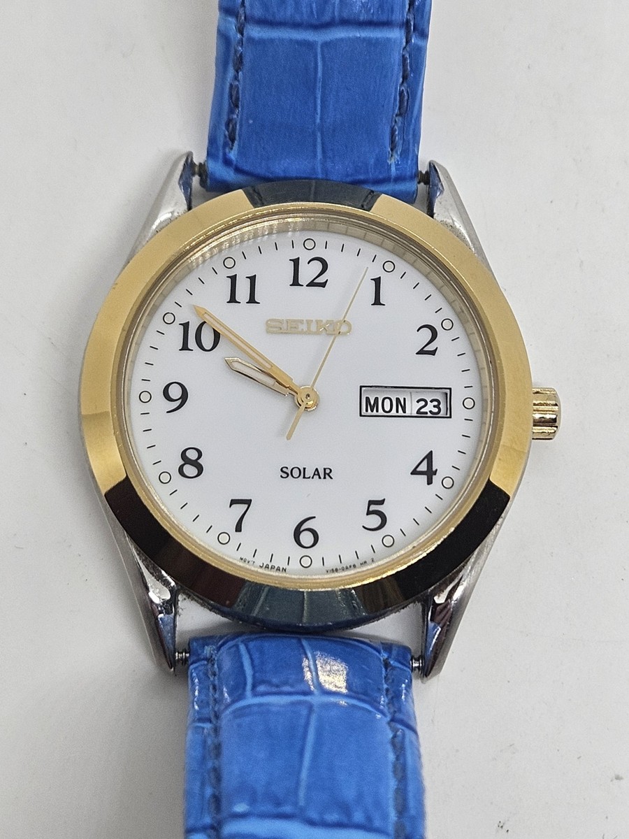 SEIKO 'Solar' Day/Date V158-0AB0 Men's Wristwatch Watch with Blue