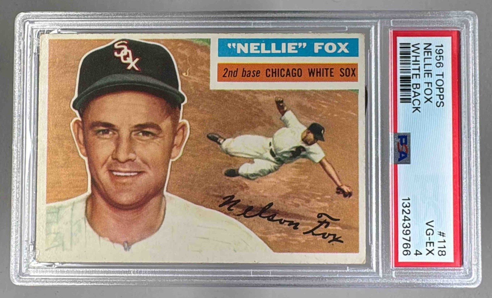132439766 Nellie Fox 1956 Topps #118 White Back PSA 4