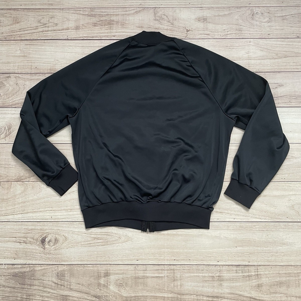 Vintage 1980s Adidas Black Track Jacket Size Large Trefoil Blue