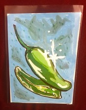 ACEO Original Miniature Drawing painting Green Pepper Jalepeno Art card