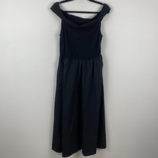 GAP Mixed Media Off Shoulder Black Midi Dress Womens Size M Party