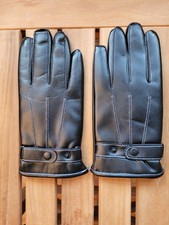 Unbranded Faux Leather Lined Adjustable Cuff Unisex Gloves One Size Black