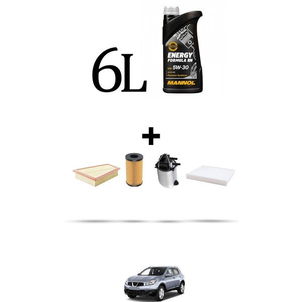 Hoffcar Wartungskit 4 Filter Und 6L ÖL FüR Nissan Qashqai (J10E, JJ10E) 1.6 Dci-image