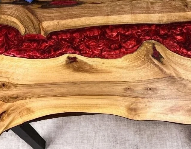 Mesa de jantar 36"x24" feita sob medida exclusiva epóxi vermelha tampo de resina centro mesa barra dec - Imagem 2 de 4