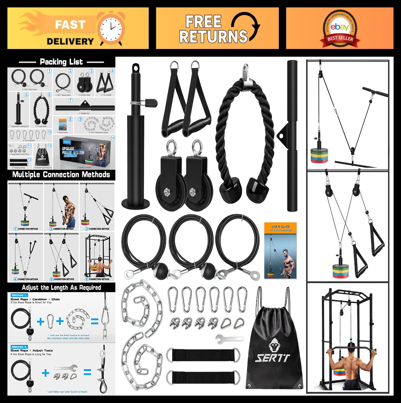 Sistema de polea de cable de peso para gimnasio en casa - LAT Pull Down, rizo de bíceps, tríceps Atta