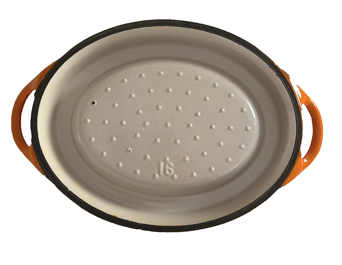 Vintage Cousances Doufeu #16 Dutch Oven Orange Flame Enamel Cast
