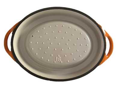 Vintage Cousances Doufeu #16 Dutch Oven Orange Flame Enamel Cast