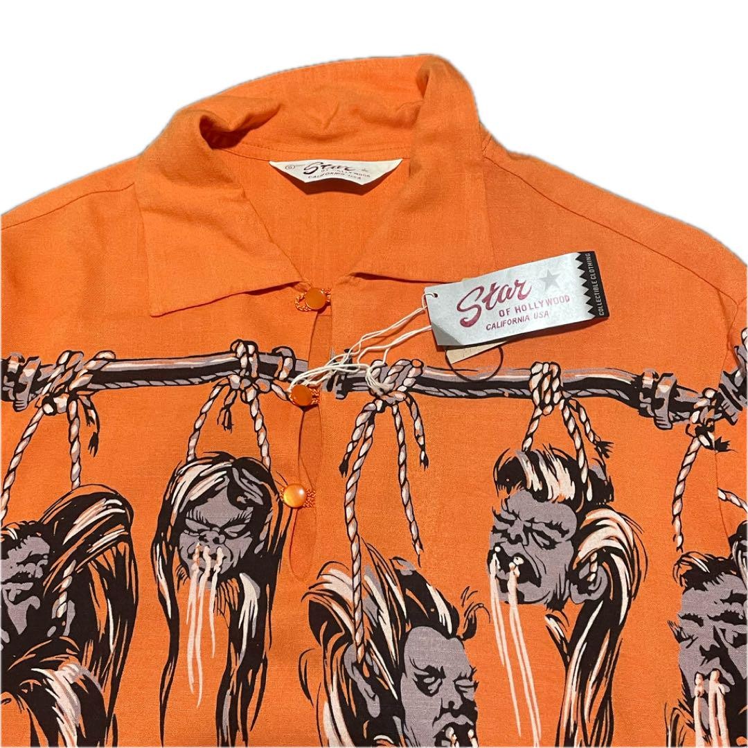 STAR OF HOLLYWOOD Shrunken Head Orange Print Shirt S Size | eBay
