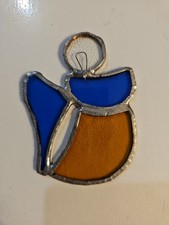 Stained Glass Blue Gold Angel Sun Catcher/Christmas Tree Ornament W/Hook 3 Inch