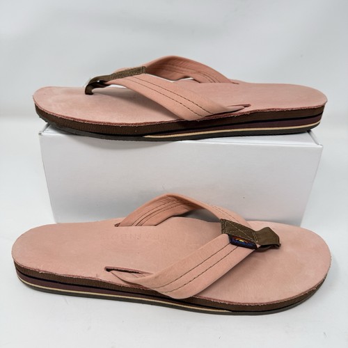 Rainbow Sandals Women Double Layer Premier Leather Flip Flops Blush Pink 7.5-8.5