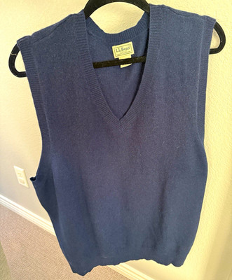 L.L.Bean Cashmere Knit V-Neck Sweater Vest Blue Solid Logo XL/2XL