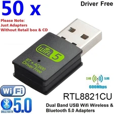 LOT 50 x 600Mbps Mini USB WiFi Wireless + Bluetooth 5.0 Adapters WIFI+BT 2.4G 5G