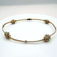 Vintage 80s Turquoise Opal Bracelet Gold Tone Flexible Wire Artisan Jewelry Boho