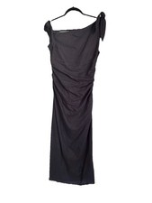 Black Solid Elegant Woven One Shoulder Ruched Bow Sheath Midi Dress Sleeveless S