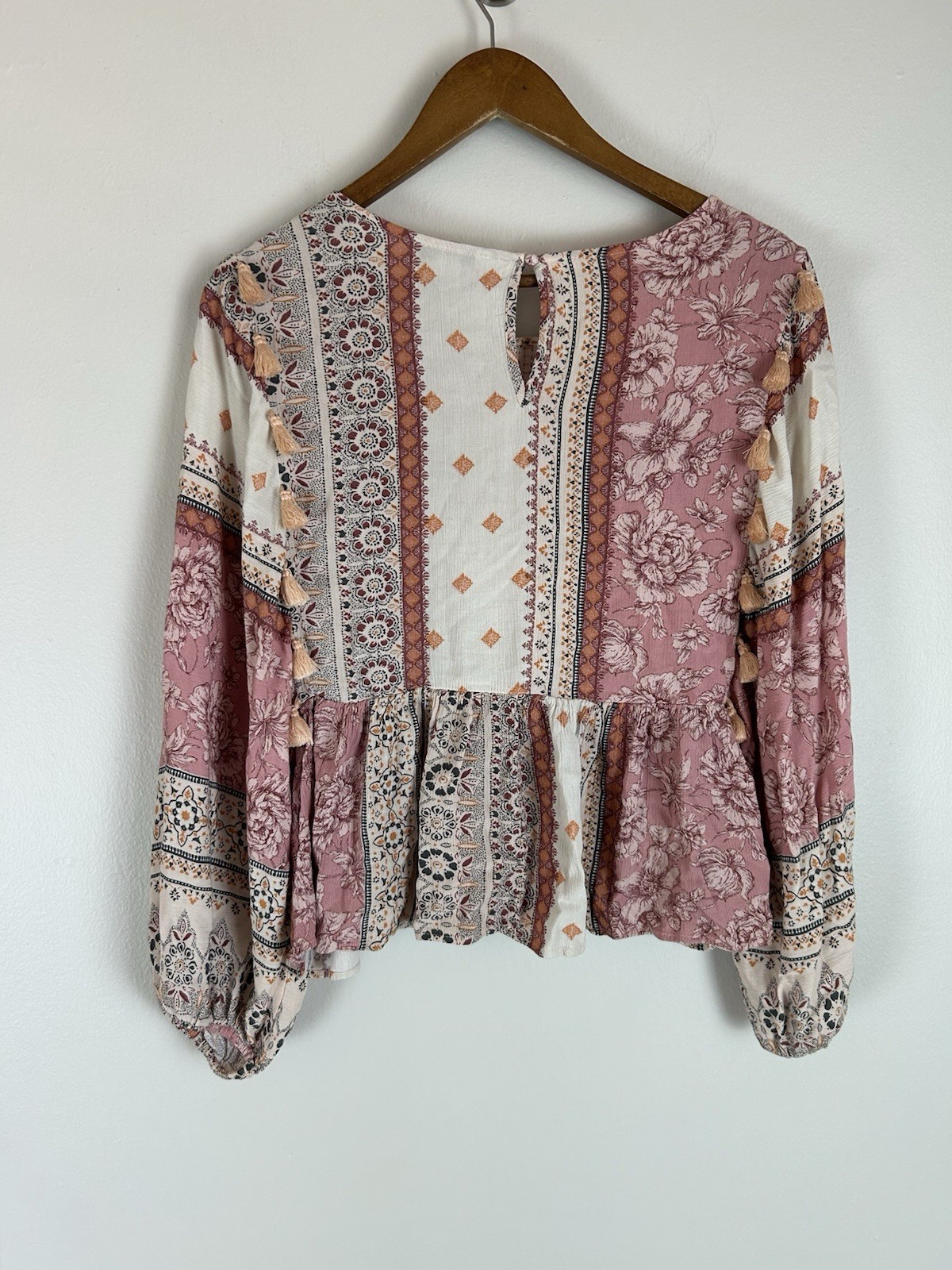 American Eagle Pink Patchwork Peasant Top Boho Em… - image 4