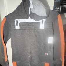 Champion Boys 2 Piece Hoodie and Pants Set Charcoal Heather Orange Size 5