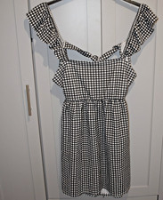 Fashion Boohoo Gingham Check Dress Black White Ruffle Straps Tie Back Size UK 16