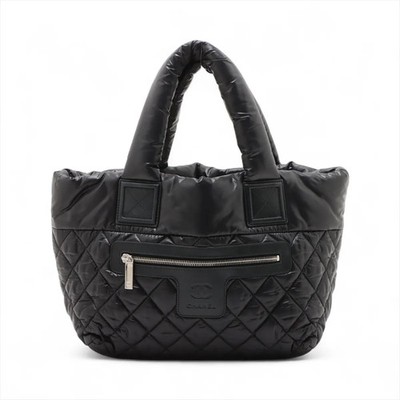 Chanel Coco Cocoon nylon x leather Hand bag Black Silver Metal Fittings 15XXXXXX