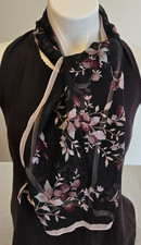 SHEER Floral Scarf Wildflowers Polyester Black Lavender Pink Plum 12x52