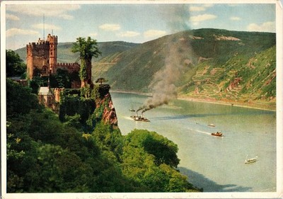 Burg Rheinstein Rhine River Castle Germany 1960 Panoramic Continental Postcard
