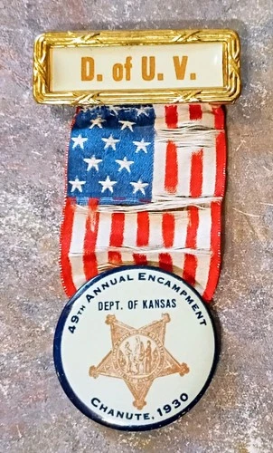1930 GRAND ARMY OF REPUBLIC "D. of U. V. " RIBBON & BUTTON...Kansas
