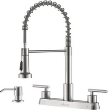 Spring 4 Hole Kitchen Faucet W/ Pull Down Sprayer Soap Dispenser 2 Handle