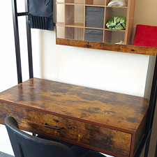 Dark Wood & Black Metal Dressing Table with Rectangular Mirror, 1 Drawer 80cm