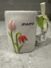 MAMA 19oz Hand Painted 3D Tulips Flowers Mug Rae Dunn Mother’s Day Floral NEW