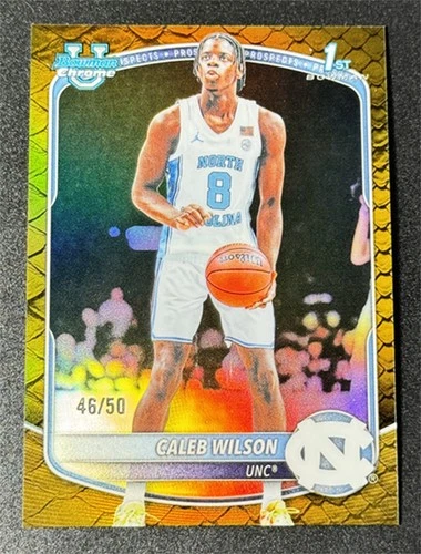 2025-26 Topps Bowman Chrome U Prospect Caleb Wilson 1st Reptilian Gold /50